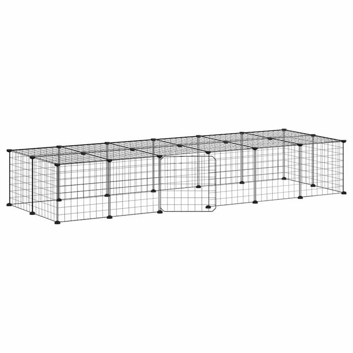 vidaXL 28-Panel Pet Cage Pet Playpen Animal Enclosure with Door Black Steel
