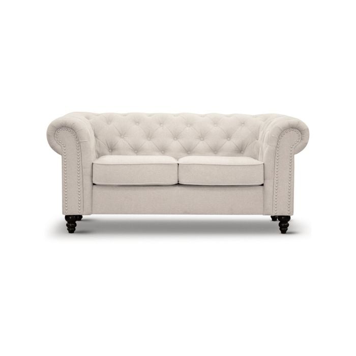 Mellowly 2 Seater Sofa Fabric Uplholstered Chesterfield Lounge Couch - Beige