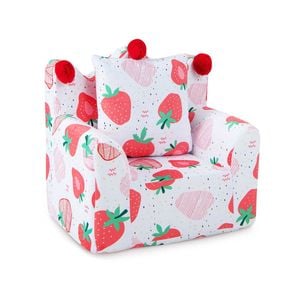 Costway Kids Sofa Foam Filled Armchair Ergonomic Crown Shape Children Couch Lounge Strawberry Pattern