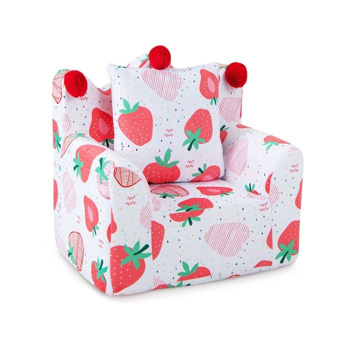 Costway Kids Sofa Foam Filled Armchair Ergonomic Crown Shape Children Couch Lounge Strawberry Pattern
