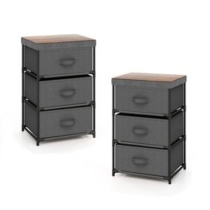 Costway 2pcs Nightstand Bedside Tables 3 Chest Of Drawers Home Office Organizer Grey