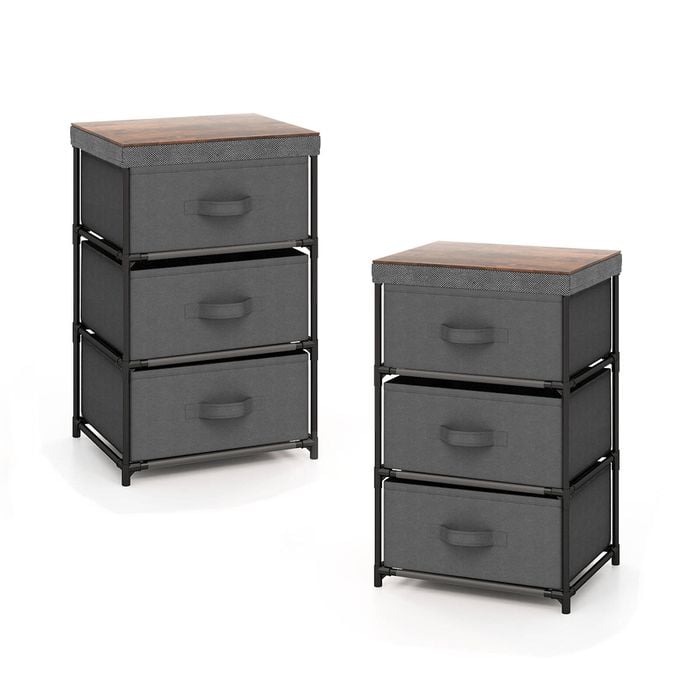 Costway 2pcs Nightstand Bedside Tables 3 Chest Of Drawers Home Office Organizer Grey