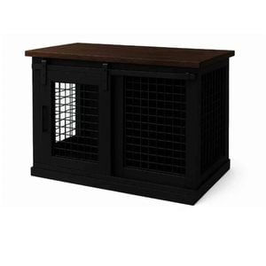 Paws and Willow Single Night Sky with Espresso Top Wooden Dog Crate Barn Doors with Mesh