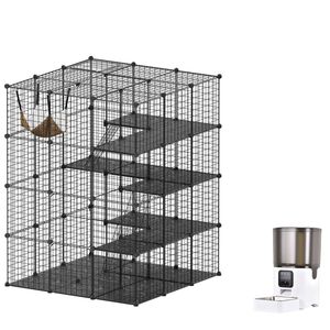 Advwin 4‑Tier DIY Cat Cage Cat Condo Pet Enclosure with 6L Automatic Pet Feeding Kit