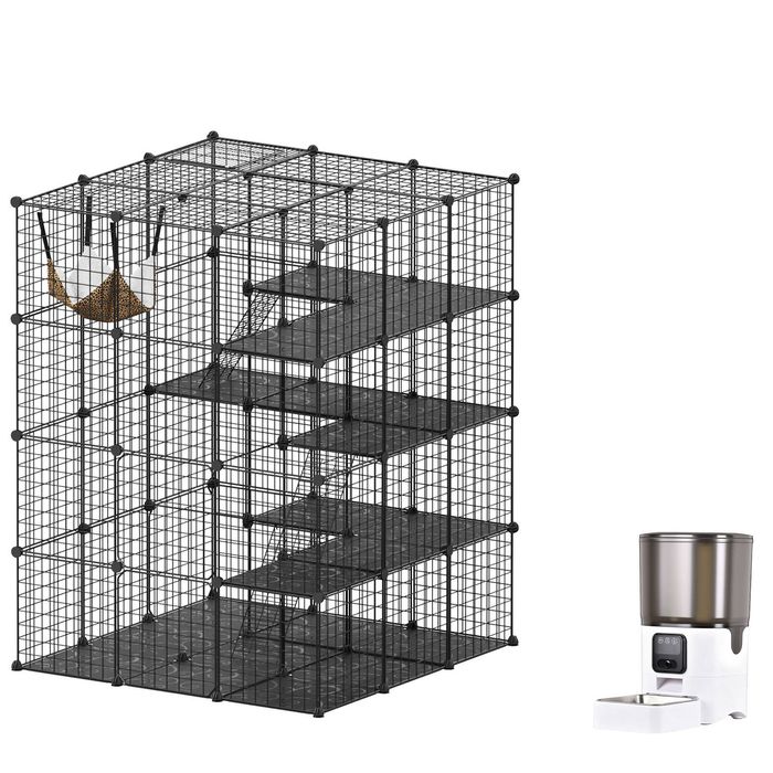 Advwin 4‑Tier DIY Cat Cage Cat Condo Pet Enclosure with 6L Automatic Pet Feeding Kit