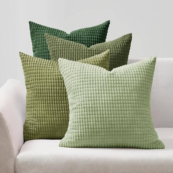Gioia Casa Corduroy Corn Grain Cushion Covers - Green, 45cm x 45cm (Pack of 4)