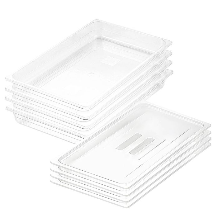 SOGA 1/1 GN Polycarbonate Food Pan 65mm Clear 4 Pack with Lids
