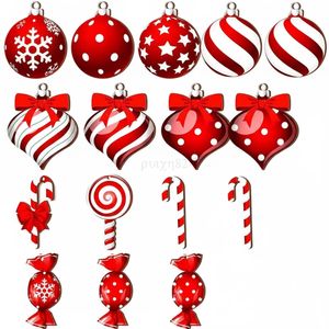 P&P Red and White Wooden Candy Christmas Ornaments 36pcs Lollipop Decoration