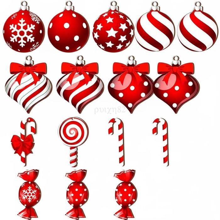 P&P Red and White Wooden Candy Christmas Ornaments 36pcs Lollipop Decoration