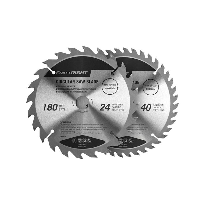 Craftright 180mm 2 Piece 24 And 40 TCT Circular Saw Blade Set