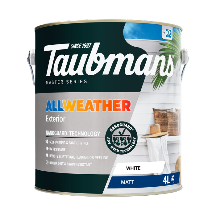 Taubmans 4L White Matt All WeatherExterior Paint