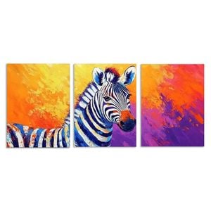3pcs Colorful Abstract Zebra Design Perfect Print 100% Australian Made 3 x 40x60cm (Metal Print)