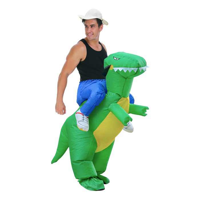 Adult Inflatable Dinosaur Party Costume Green One Size w/ Hat & Air Fan Halloween - Green