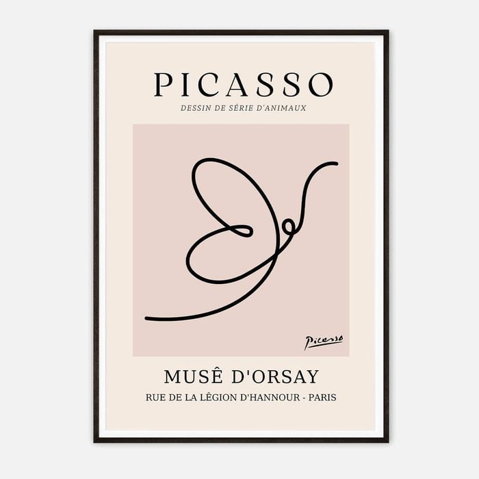 Galrie Pablo Picasso Animal Series Minimalist Line Art Print for Modern Decor, Black Frame, A4 21 x 30cm (8 x 12inch)