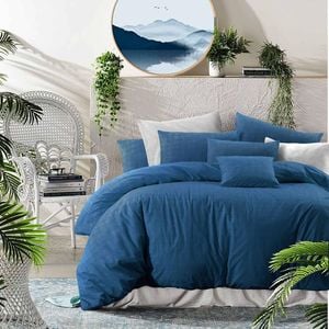 Amsons 100% Cotton King Quilt Cover Set - Textured Print - Nautical Twilight - Blue