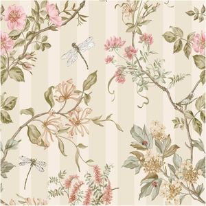 Floral Stripes Cream Coral, Wallpaper 10.05m x 53cm Wallpaper Boutique