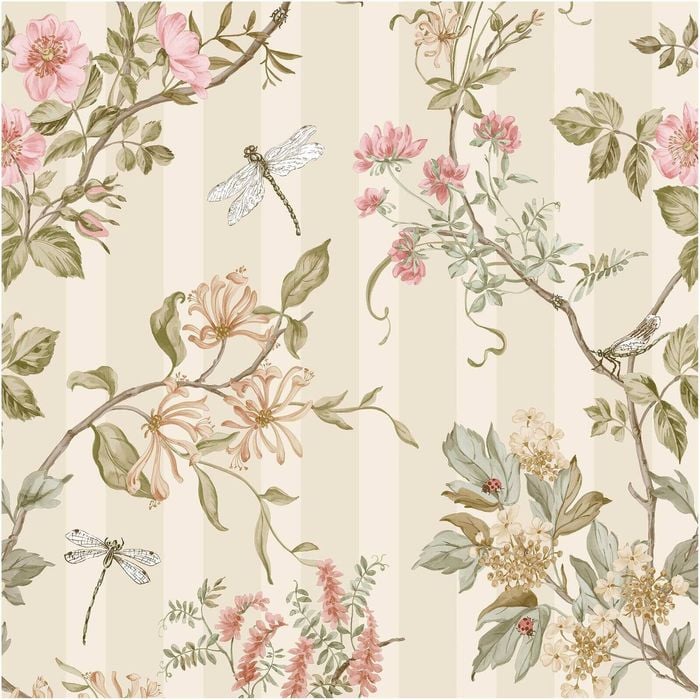 Floral Stripes Cream Coral, Wallpaper 10.05m x 53cm Wallpaper Boutique