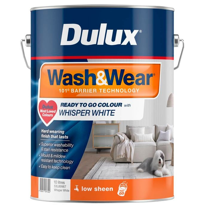 Dulux 10L Whisper White Low Sheen Wash&Wear Interior Paint