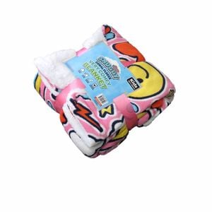 Snuggle Coral Fleece Throw With Sherpa Reverse 127 X 152 Cm Emojis Pink
