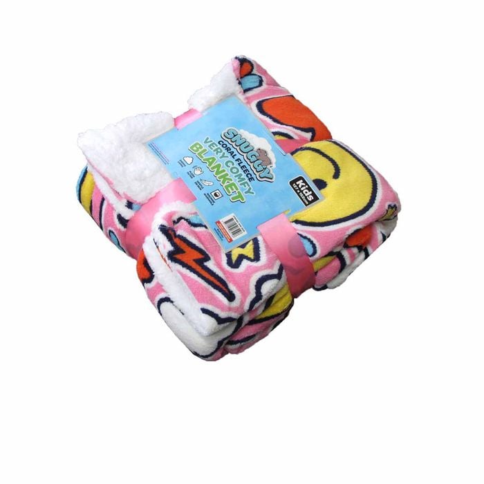 Snuggle Coral Fleece Throw With Sherpa Reverse 127 X 152 Cm Emojis Pink