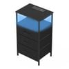 Ufurniture Nightstand with LED Light and Charging Station Industrial End Table 3 Fabric Drawers and Open Shelf Black