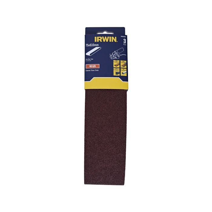 IRWIN  75 x 610mm 40G Sanding Belts - 3 Pack