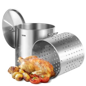 VEVOR Stockpot Silver 84 Quart Large Cooking Pots Stainless Steel with Basket for Home