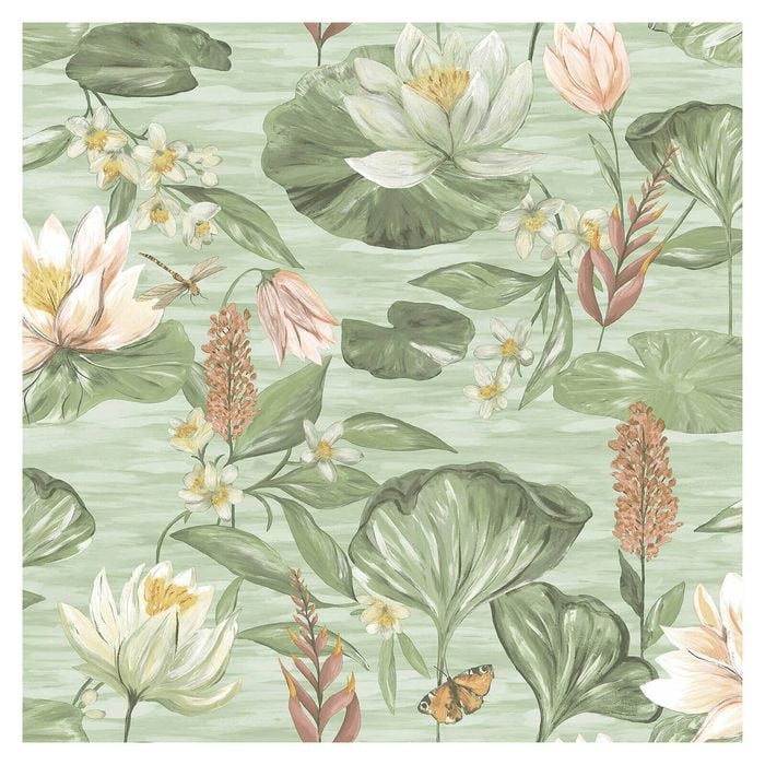 Water Lily Green Wallpaper 53cm x 10.05m
