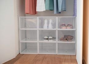 Storage boxes for shoes in closet 