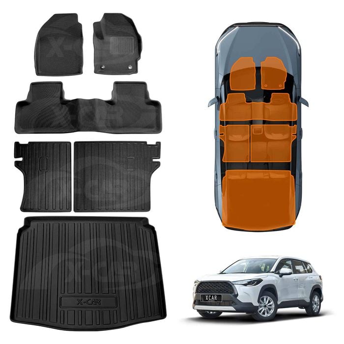 3D Floor Mats Boot Liner Set for Toyota Corolla Cross 2022-Onwards All Weather Heavy Duty Cargo Kick Back Seat Protector Cover