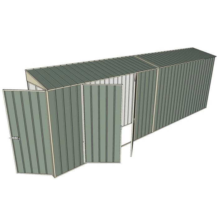 Build-a-Shed 0.8 x 6 x 2m Single Hinged Door Skillion Shed with Double Hinged Side Doors - Green