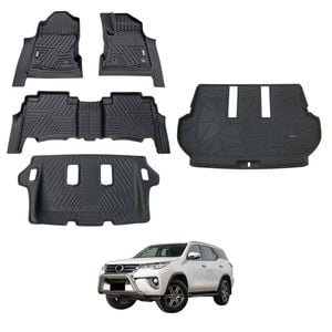 AUSGO Floor Mats & Boot Liner Set for Toyota Fortuner Auto Transmission 2015-Onwards Car Floor Liners Cargo Mat