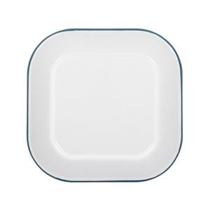 Argon Tableware Enamel Baking Tray - Green Rim - Lightweight Metal Square Enamel Oven Tray Kitchen Bakeware Flat Cooking Pan