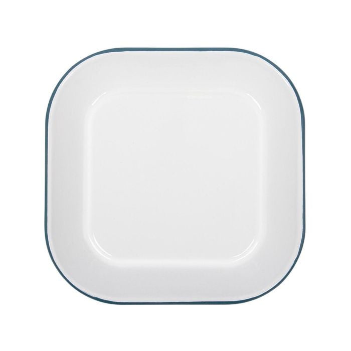 Argon Tableware Enamel Baking Tray - Green Rim - Lightweight Metal Square Enamel Oven Tray Kitchen Bakeware Flat Cooking Pan