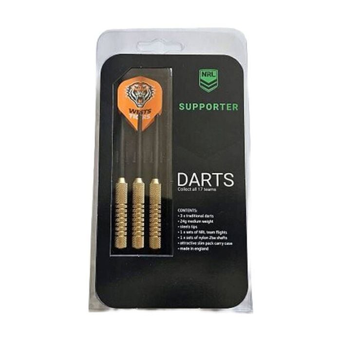 3pc NRL Darts Wests Tigers Team Design Flights & Shafts Case Included