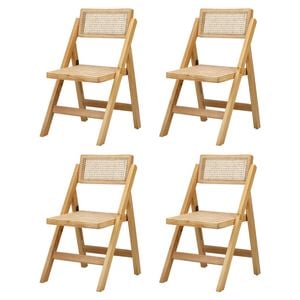 Oikiture 4x Dining Chairs Folding Rattan Chair Wooden Natural