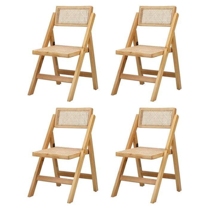 Oikiture 4x Dining Chairs Folding Rattan Chair Wooden Natural