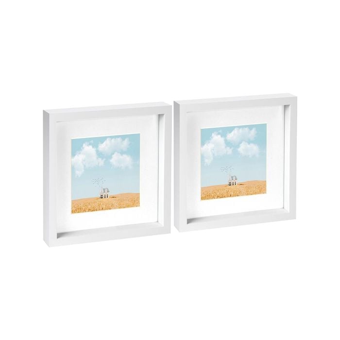 Nicola Spring 10" x 10" White 3D Box Photo Frames - 6" x 6" Mount - Pack of 2