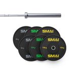 SMAI 75kg HD Bumper Plate Set Inc 15kg Barbell - Black