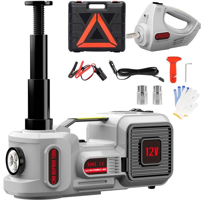 Advwin Electric Car Jack 5 Ton 12V with Electric Impact Wrench and Tire Inflator Pump (15-45cm)