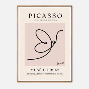 Galrie Pablo Picasso Animal Series Minimalist Line Art Print for Modern Decor, Wood Frame, A1 60 x 84cm (23 x 33inch)