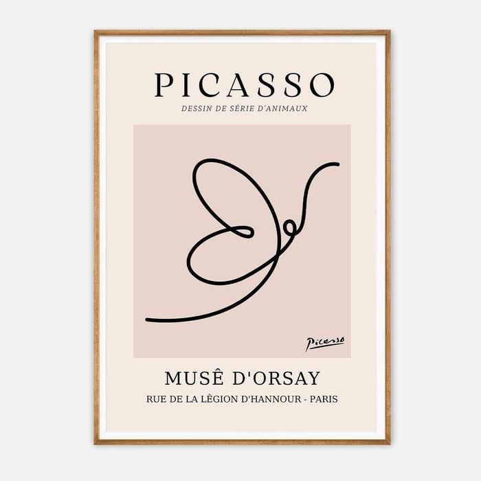 Galrie Pablo Picasso Animal Series Minimalist Line Art Print for Modern Decor, Wood Frame, A1 60 x 84cm (23 x 33inch)