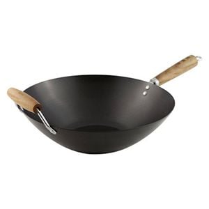 Soffritto 35cm Non‑stick Carbon Steel Wok With Acacia Wood Handle