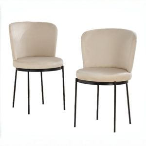 BRIBRION x2 Velvet Dining Chairs with Black Metal Legs Upholstered Wide Back for Kitchen Restaurant Beige