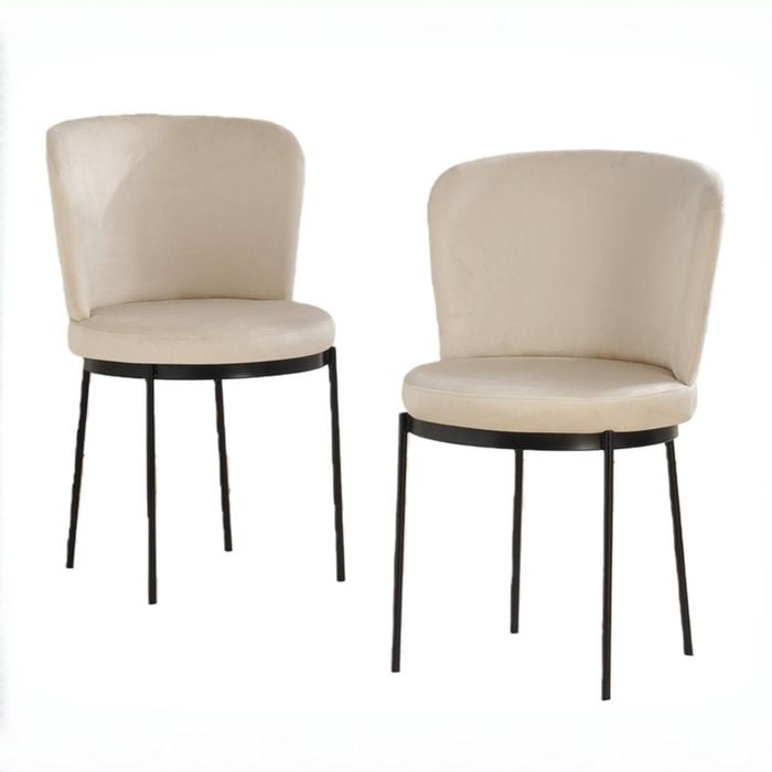BRIBRION x2 Velvet Dining Chairs with Black Metal Legs Upholstered Wide Back for Kitchen Restaurant Beige
