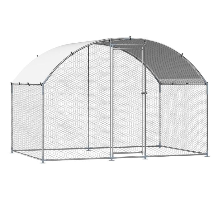 VEVOR 300x200x200cm Metal Chicken Coop with Cover Spire Roof Security Lock for Farm