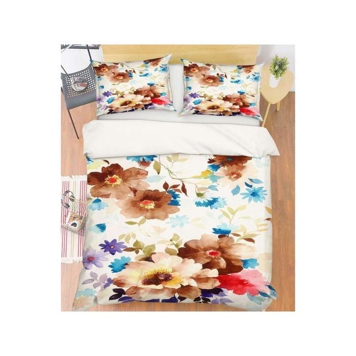 3D Brown Cute Flower 32 Bed Pillowcases Quilt Queen Size