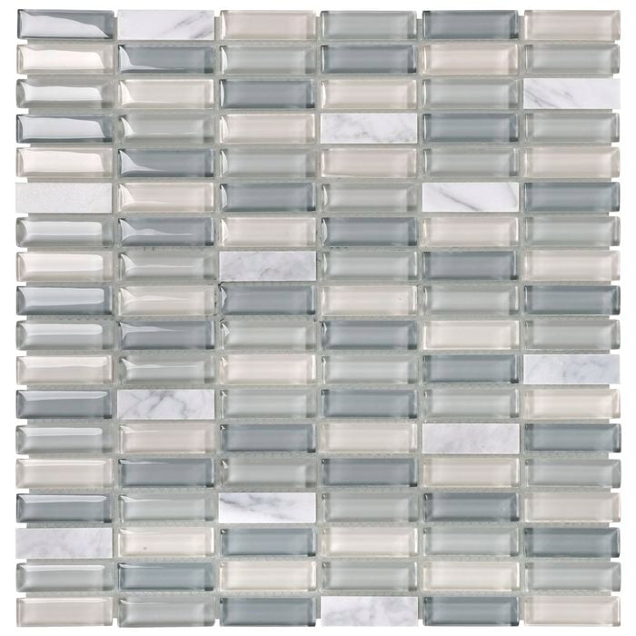 Decor8 298 x 304 x 6mm Light Grey Marble Hamilton Bianca Glass Mosaic Tile