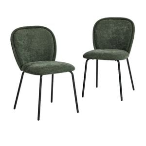 Oikiture Set of 2 Dining Chairs Kitchen Accent Chairs Chenille Pad Metal Legs