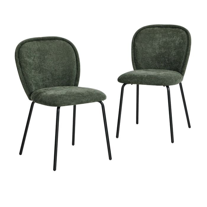 Oikiture Set of 2 Dining Chairs Kitchen Accent Chairs Chenille Pad Metal Legs